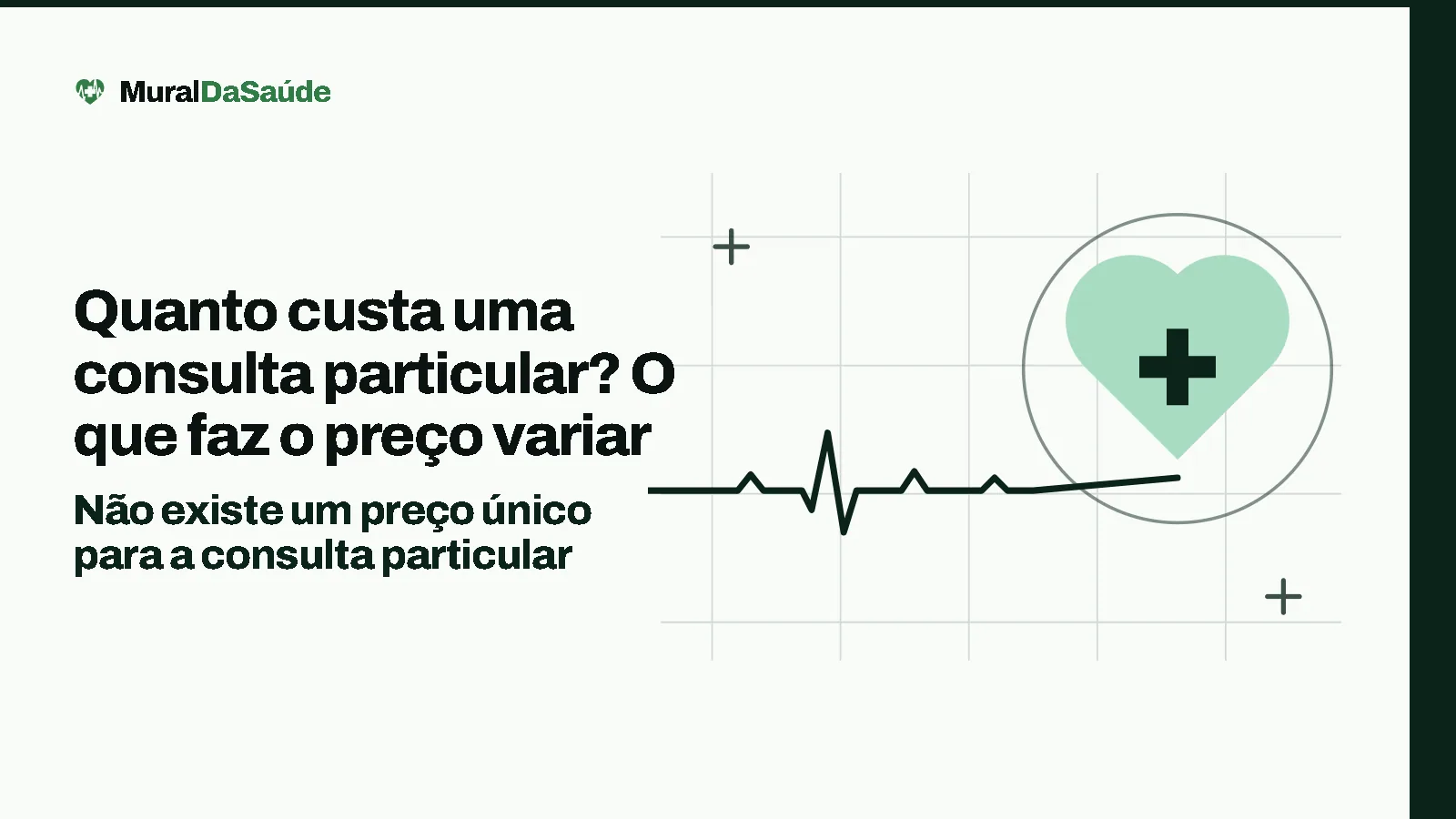 Quanto custa uma consulta particular? O que faz o preço variar: Não existe um preço único para a consulta particular. Ilustração: o coração com cruz e a linha de batimento do MuralDaSaúde.