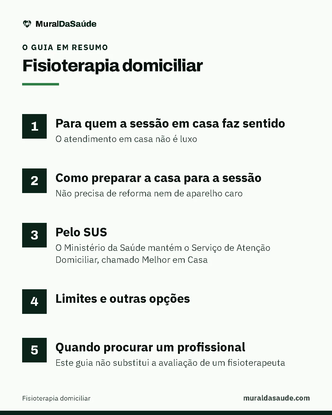 Resumo do guia: 1. Para quem a sessão em casa faz sentido; 2. Como preparar a casa para a sessão; 3. Pelo SUS; 4. Limites e outras opções; 5. Quando procurar um profissional.